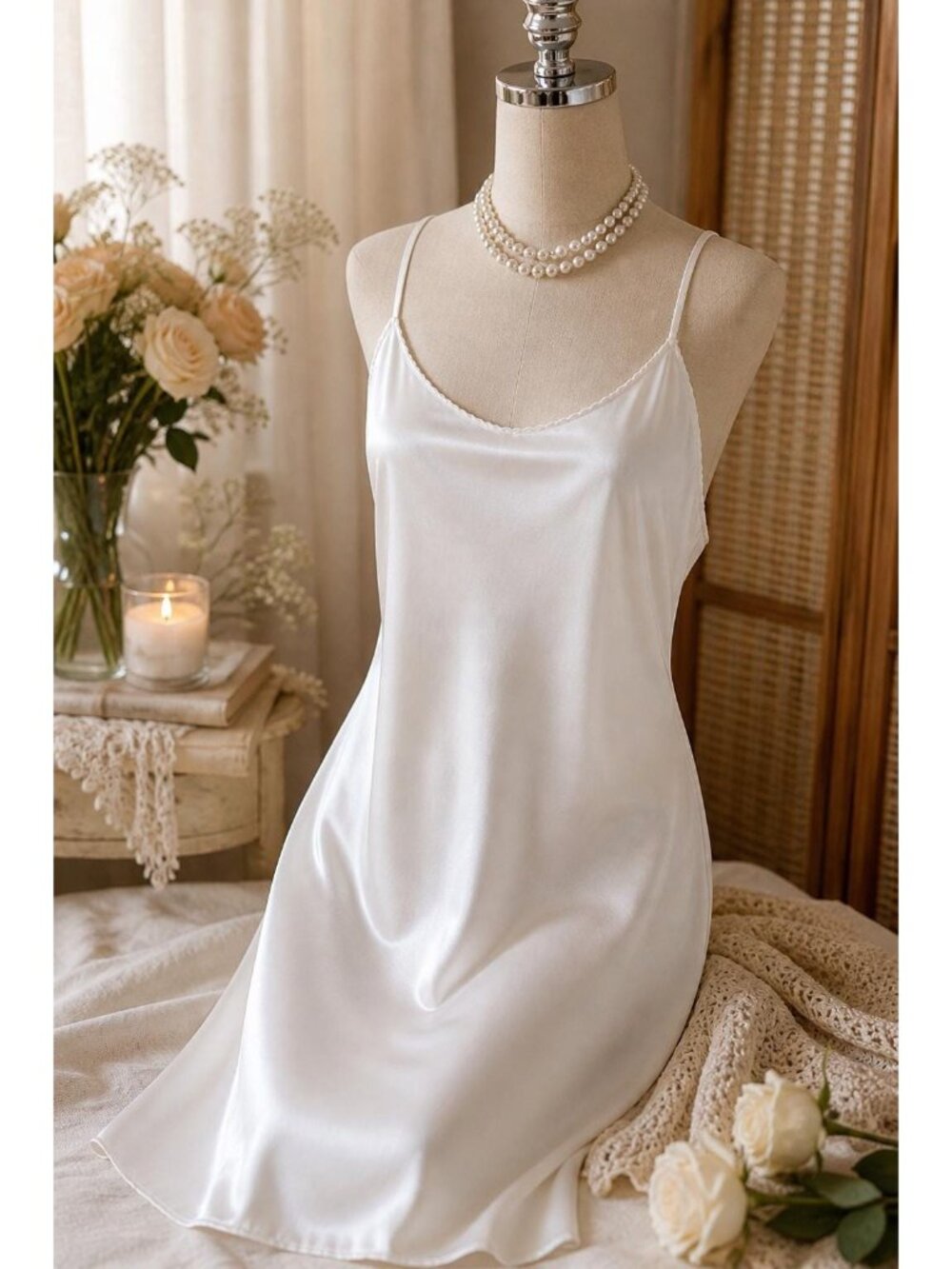 Vintage Ivory Satin Slip Dress Vassarette | Minimalist Romantic Nightgown | 90s
